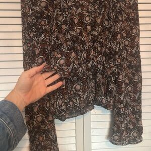 Free People Floral Blouse - Black and Brown